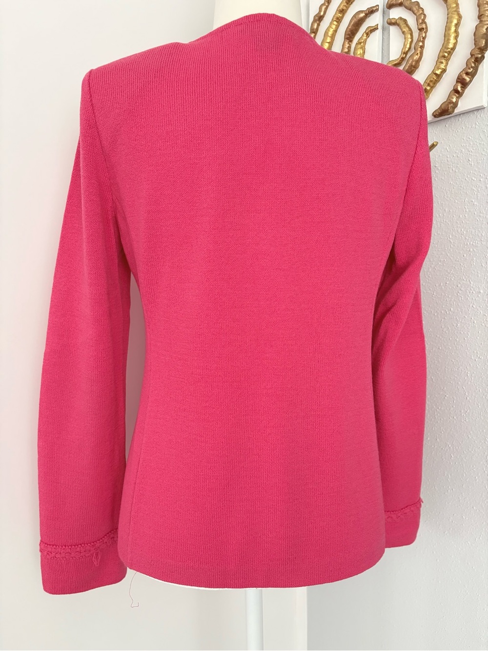 St. John Hot Pink Zip-Front Knit Blazer with Gold Buttons - Picture 4 of 5
